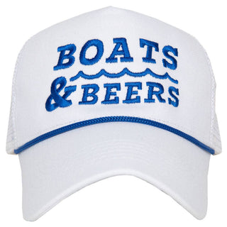 Boats & Beers Trucker Cap with Rope: White