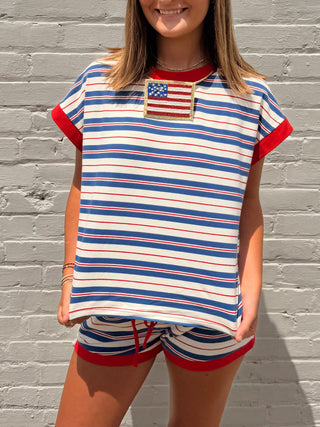 Americana Striped Lounge Set- Blue
