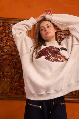 IT2594E-MALLARD | 'MALLARD' Embroidered Mock-Neck Sweatshirt: S/M-L/XL (3-3) / ASH GREY