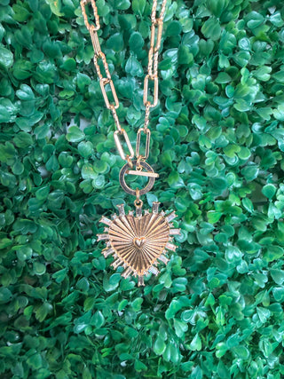 Gold Chain with Rhinestone Studded Heart Charm 16"-18" Necklace