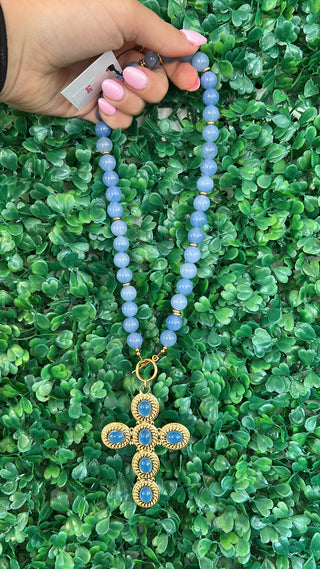Blue Grace Cross Necklace
