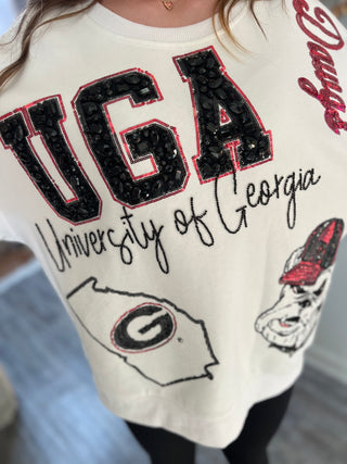 Queen of Sparkles Licensed UGA Big Icons Scattered All Over Sweatshirt