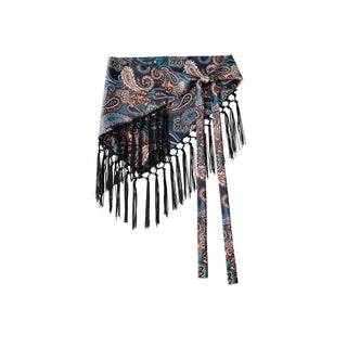 Free Spirit Paisley Fringe Waist Scarf in Navy