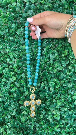 Aqua Glow Cross Necklace