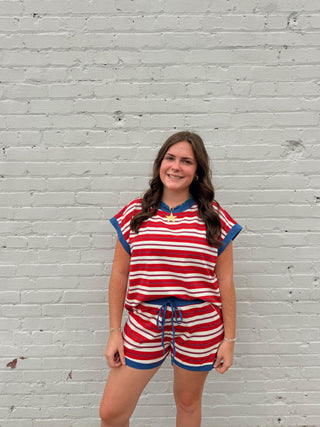 Americana Striped Lounge Set: Red