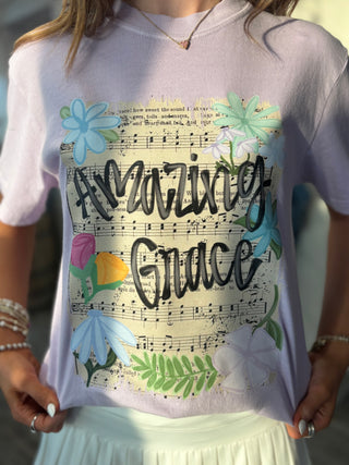 Amazing Grace Floral Hymn Graphic Tee