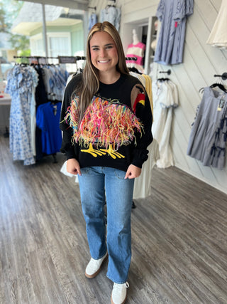 Queen of Sparkles Black Feather Turkey Sweater