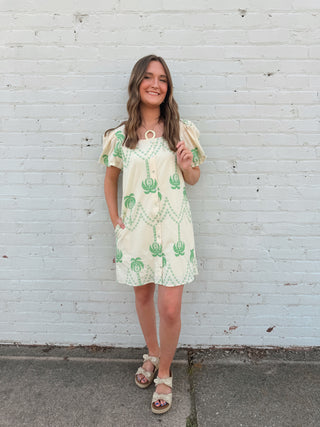 Palm Paradise Embroidered Dress