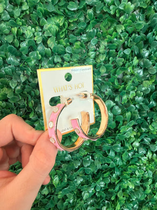 Pink Color Coated with Cream Accents 2" Hoop Earring