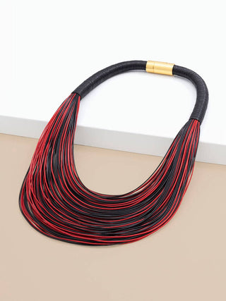 Layered Leather Rope Collar Necklace: Black and Red