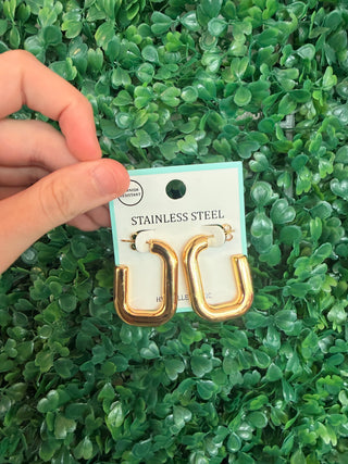 Stainless Steel 1.25" Gold Rectangled Hoop Earring