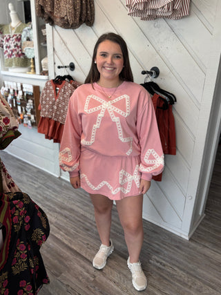 Ribbon Daydream Lace Trim Sweatshirt & Skort Set