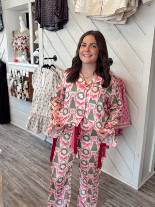 Simply Southern Holiday Pj Set Bows and Trees
