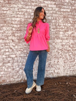 Rosé Ruffle Pleated Blouse