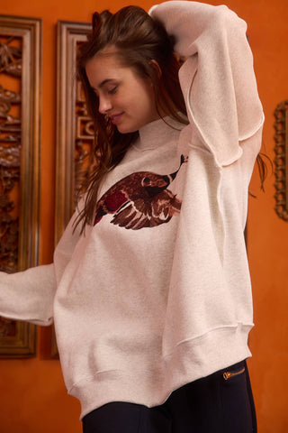 IT2594E-MALLARD | 'MALLARD' Embroidered Mock-Neck Sweatshirt: S/M-L/XL (3-3) / ASH GREY