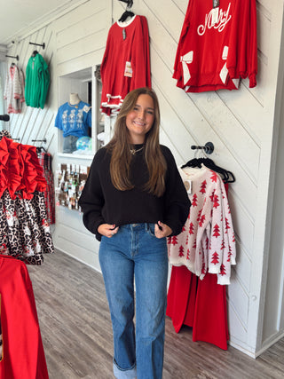 Side Slit Oversized Sweater - Black