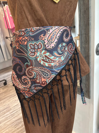 Midnight Paisley Fringe Scarf