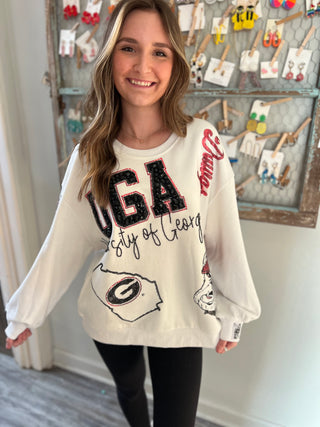 Queen of Sparkles Licensed UGA Big Icons Scattered All Over Sweatshirt
