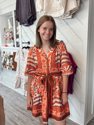 Harvest Bloom Belted Mini Dress