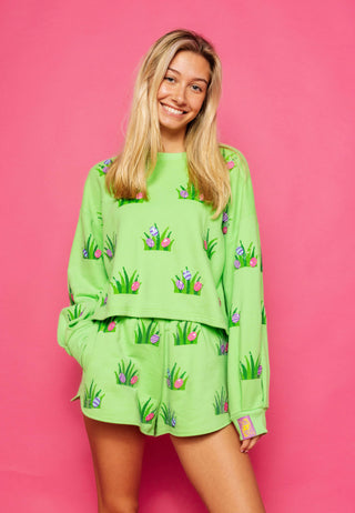 Queen of Sparkles Lime Green Easter Egg In Grass Sweatshirt