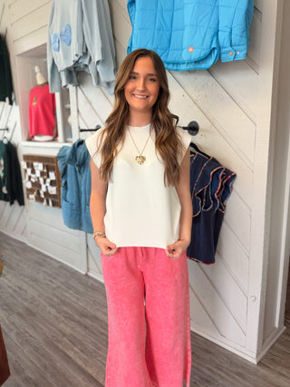 The Ivory Power Shoulder Knit Top