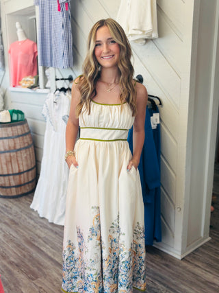 Bloom & Border Shoulder Tie Midi Dress