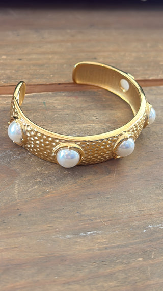 Golden Pearl Texture Cuff Bracelet