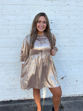 Golden Hour Metallic Babydoll Dress