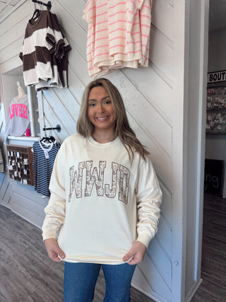 WWJD Duck Camo Graphic Long Sleeve Tee On Ivory