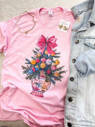 Pink Chinoiserie Christmas Tree Graphic Tee