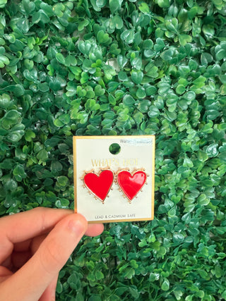 Red Studded .75" Heart Stud Earring