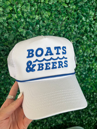 Boats & Beers Trucker Cap with Rope: White