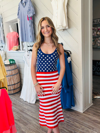 Queen of Sparkles USA Flag Midi Dress