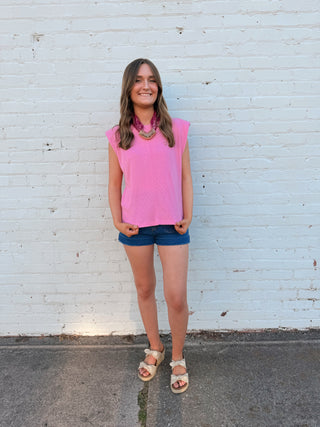 Rosé All Day Knit Cap Sleeve Top