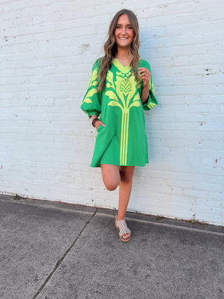Emerald Bloom Baroque Shift Dress