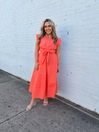 Sunset Stripe Tie-Waist Midi Dress