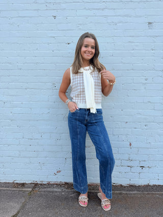 Café Check Scarf Detail Knit Tank