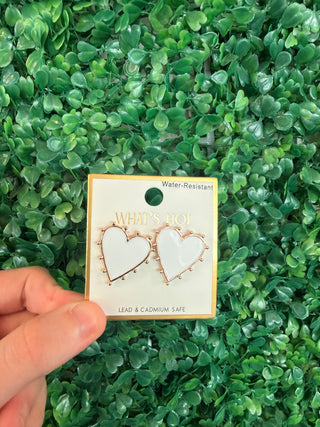 White Studded .75" Heart Stud Earring