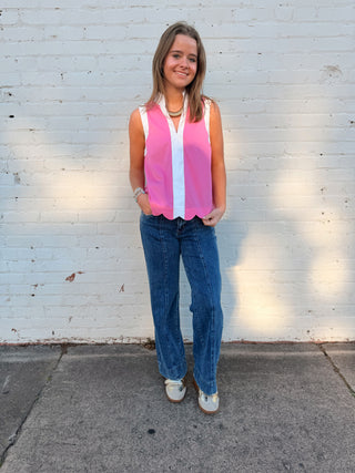 Pretty in Pink Contrast Trim Top