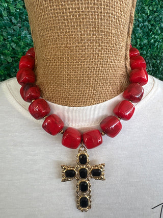 Bold in Red Cross Necklace