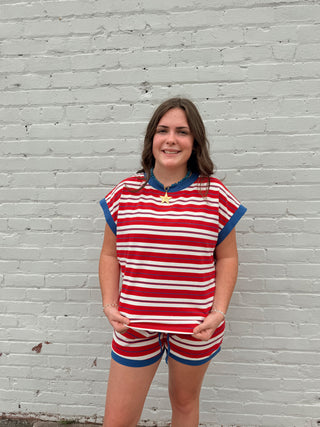 Americana Striped Lounge Set: Red