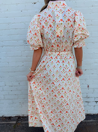 Meadow Bloom Tie Waist Midi Dress