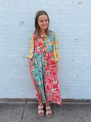 Garden Party Colorblock Midi Dress