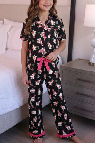 PREORDER: Merry Bow Christmas Treat Girls Ruffle Pajama Set