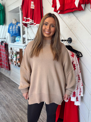Side Slit Oversized Sweater - Lt Mocha