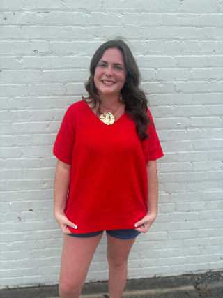 Red Statement V-Neck Sweater