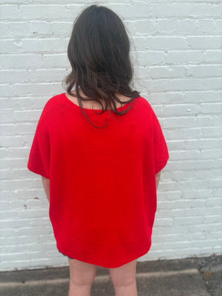 Red Statement V-Neck Sweater