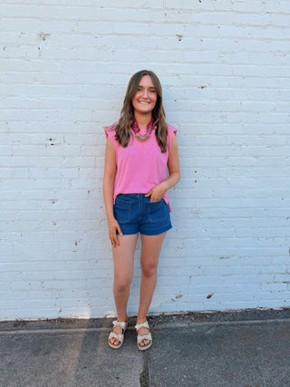 Rosé All Day Knit Cap Sleeve Top