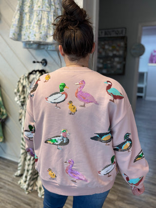 Queen of Sparkles Light Pink Scattered Duck Sweatshirt