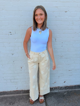 Washed Timeless Cuffed Hem Wide Leg Denim Pants